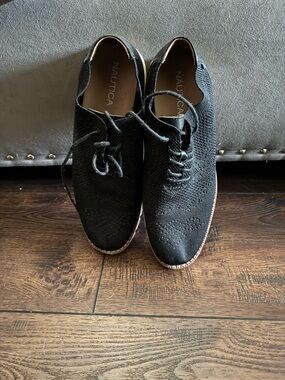 Nautica Men’s Black Knit Lace-Up Derby Oxfords with Brown Trim